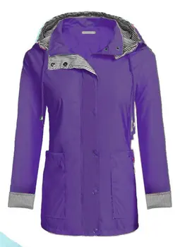 Лека жена с дъждобран с качулка и 2 големи джобове, водоустойчив дъждобран с цип дълъг ръкав, градинска поръсване облекло