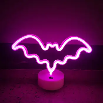 Лека нощ без трептене, Неонова реклама във формата на прилеп за Хелоуин, десктоп украса под формата на лампи с USB/батерии, led неон за търговци