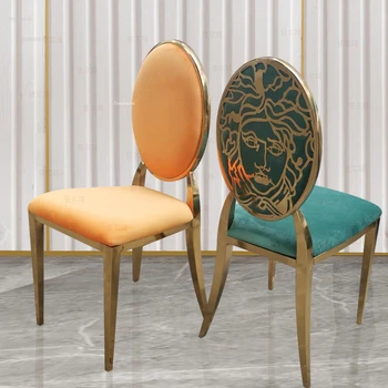 Леки луксозни трапезни столове от неръждаема стомана, креативен дизайн, Домашно кадифе стол, стол с облегалка за ресторанта на хотела, проста и модерни мебели