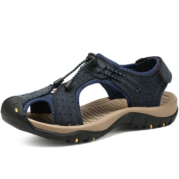 Летни нови плажни сандали, мъжки сандали от естествена кожа за отдих на открито, лека модерни мъжки спортни обувки Големи размери 38-46