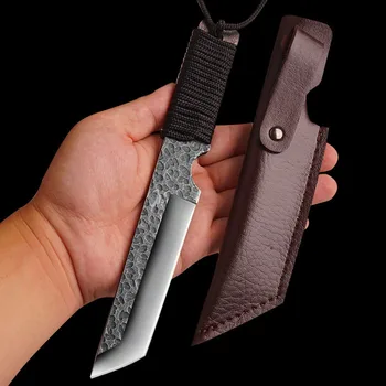 Ловни ножове с фиксирано острие Full Tang За мъже, Мултифункционален приключенски боен нож за самозащита и оцеляване на открито с кобур
