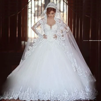 Луксозни Сватбени рокли Принцеса Трапецовидна Форма G07 2023, Очарователно Дантелено на Булката рокля с дълъг ръкав за жени