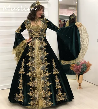 Луксозно Зелено турското сватбена рокля С изгорени ръкави от Златни дантели, Фантазийное рокля на Булката в Ренесансов стил Средновековието, Келтски Дубай