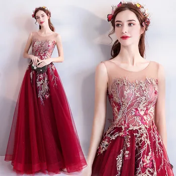 Луксозно Светеше Сватбена рокля 2023 Мода Бродерия Цветя, Рокли за абитуриентски бал Елегантна Благородна Във Илюзия Булката Халат Soiree De