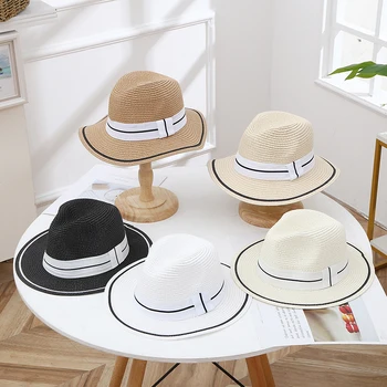 Лятна Мъжка Дамска Сламена шапка с Колан Панама Филц шапки за Плажни Пътуване Слънчеви Шапки Сгъваеми