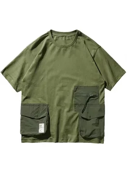 Лятна мъжка тениска с множество джобове, технологичная дрехи, обикновена ежедневни ризи с къс ръкав, мъжки градинска дрехи, Camisetas Hombre, свободни сдвоени тениски