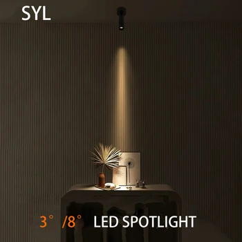 Малоугловой прожектор 3 градуса 8 градуса Led Spot лампа Художествена Атмосфера Мини-Малко COB Foco, Монтирани на повърхността на Музея монтаж на таван лампа