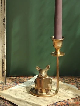 Месинг свещник за мишки винтажное декорация ретро стил зодия творчески светлина луксозни прекрасна украса за обучение