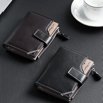 Минималистичен мъжки портфейл с голям капацитет от изкуствена мека кожа, всекидневни чантата с няколко карти, с цип, скоба за пари