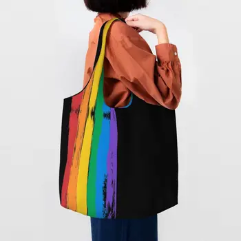 Множество чанта за пазаруване с Флага на ЛГБТ, Дамски Холщовая чанта-тоут, Моющаяся, за гей-Прайда, за Лесбийки, Чанти за пазаруване, подаръци