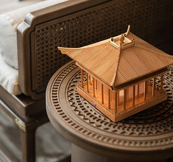 Моделиране на древната архитектура, настолна лампа, дървен павилион, декоративни осветителни тела за хол, декорация в китайски стил