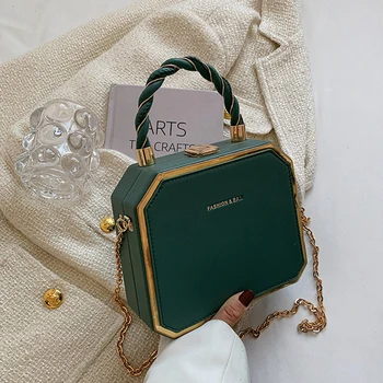 Модерен Квадратен чанта през рамо за жени, Луксозна верижка-кутия, Малка чанта през рамо, пътни чанти с къса тръстика дръжка, маркови портфейли