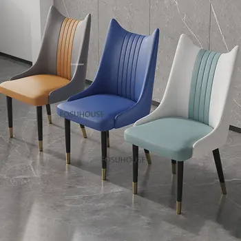 Модерен кът за стол от изкуствена кожа за кухненски мебели, трапезни столове с по-лека облегалка, луксозни домашни трапезни столове за всекидневна