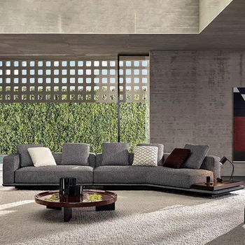 Модерен минималистичен дизайн плат, голяма творческа вила с нередовни ъглов диван в хола