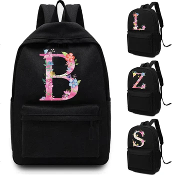 Модерен платно женски раница, училищна чанта за момичета, раници за преносими компютри, Ежедневна чанта за книги, Розови дамски пътни чанти с писмото принтом