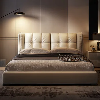Модерна кожена легло двойно легло лека луксозно легло в скандинавски стил 1,8 м проста двойно легло италианската минималистичная сватбена легло