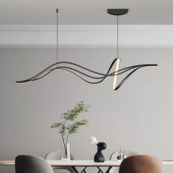 Модерна черна полилей за трапезария, кухня, хол, спалня, окачена лампа Curve Led настолна лампа за интериор