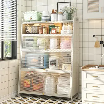 Модерни кухненски шкафове от въглеродна стомана, Външни рафтове, Бюфет за кухненски мебели, Многослоен шкаф за съхранение на дома с откидными врати U