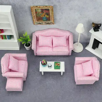 Модерни мебели за куклена къща, разтегателен, с дървени възглавници на облегалката на един стол-диван за куклена къща, комплект за любителите на декори за къщички игри