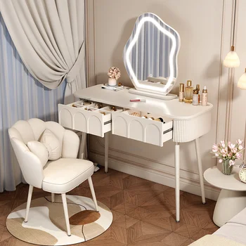 Модерни минималистичные бели скринове за обзавеждане на спалня, Малка козметичен масичка с огледало, шкаф за съхранение, Тоалетка Z