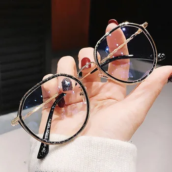 Модерни Очила с защита от синя светлина, Кръгла, Метална дограма за Мъже и Жени, Защита на очите за компютърни игри, Класически прости очила