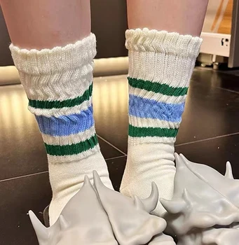 Модерни японски дебели линии в ивицата Мъжки И дамски Чорапи с дрямка Есенно-зимния кърпи Чорапи с долната тръба Памучни чорапи