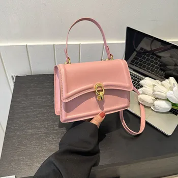 Модни модерна чанта на едно рамо, луксозен брендовый дизайн, диагонално кутия с ключалка, малка квадратна чанта от изкуствена кожа, чанта за тофу и за жени