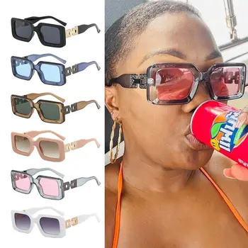 Модни очила на 90-те 2023 Модни Слънчеви очила в квадратна рамка, Черни слънчеви очила за жени, Правоъгълник