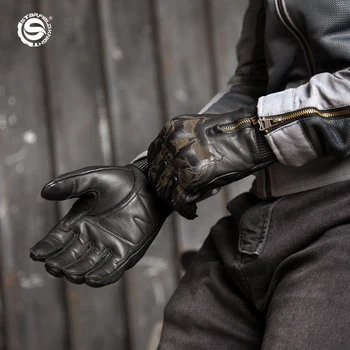 Мотоциклетни ръкавици SFK от естествена козя кожа кожа в стил Ретро със защитата на костяшек на пръстите, с докосване на екрана, за състезания, за езда, мъжки Мотоциклетът Оборудване