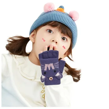 Мультяшные ръкавици с панти капак за момчета и момичета, детски вълнени зимни ръкавици за малки деца, ръкавици с върха на пръста и ръкавици, ръкавици трансформируемые