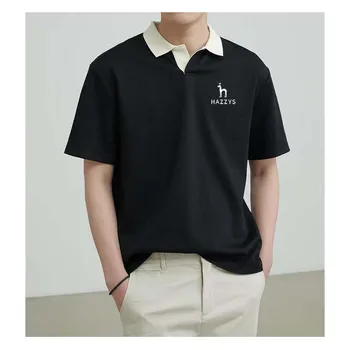 Мъжка риза с къси ръкави, с бродерия и логото на HAZZYS, Луксозни маркови тениски с ревери и къс ръкав, Мъжки Модни Летни Тънки Ежедневни Свободна тениска