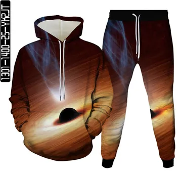 Мъжки Hoody + Панталони, Брендовый Есенно-Пролетния Спортен костюм, комплект от 2 теми, Дамски Дрехи Harajuku Universe Galaxy Planet с 3D Принтом, Костюм, Размер S-6XL