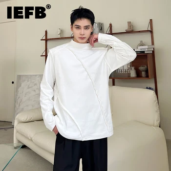 Мъжки t-shirt IEFB с дълъг ръкав, Тъмно Случайни Топ С Висока деколте, Без Универсален Пуловер на рамото, Корейски Стил, Мъжки Дрехи 9C1809