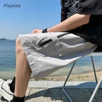 Мъжки къси панталони с ципове, обикновена широки универсални Прости Панталони за почивка в корейски стил, Дишаща връхни дрехи, Летни Панталони с Високо качество, Всекидневни шик