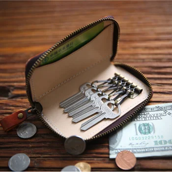 Мъжки Портфейл за ключове от естествена кожа, Реколта Къса ръчно изработени портмонета джоб, Чанта, калъф-икономка, органайзер с държач за карти