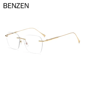 Мъжки слънчеви очила в титанов рамки BENZEN, Нови Квадратни очила без рамки рецепта, Женски оптични очила 5962