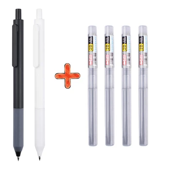 Набор от механични моливи 0,5 0,7 мм, 2B, Черно, бяло, студентски молив в японски стил, с заправками, пособия за рисуване, Канцеларски материали