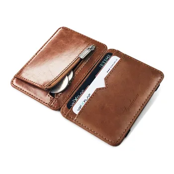 Нов Модерен Мъжки Малка Кожена Магически портфейл с джоб за монети, Мъжки Мини-портфейл, чанта за пари, държач за кредитни карти, скоба за пари