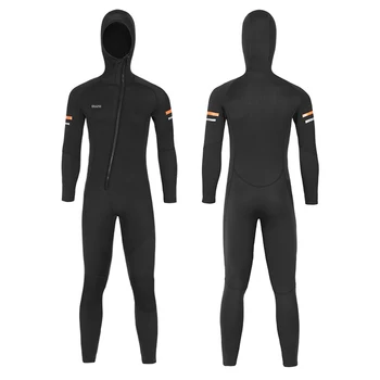 Нов мъжки водолазен костюм от неопрен с дебелина 1,5 мм, модерен едно парче неопрен с качулка и дълъг ръкав в предната част на наклонена цип, Топъл Неопрен за гмуркане и сърф 2023