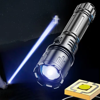 Нова led сверхяркий бял лазерен фенерче, индикаторът за захранване, USB батерия, дальнобойный телескопична увеличение на открито, мощна езда