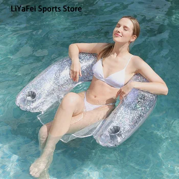 Нова PVC Надуваема плаващ редица фигура на Русалка с облегалка, Плаващ стол, Окото U-образна форма, за възрастни, Водно стол, Надуваеми матраци