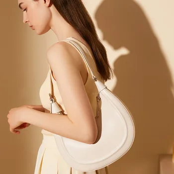 Нова Дамска чанта от естествена кожа във формата на Полумесец, Модерна чанта-месинджър в стила на Полумесец под мишниците в Ретро стил