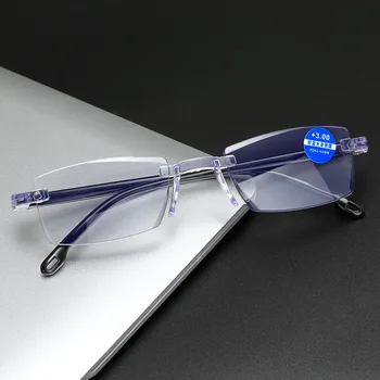 Нова реколта очила без рамки със защита от синьо лъчи, интелигентни, мащабиране, модерен и прости очила за старческо +150 +350 2023