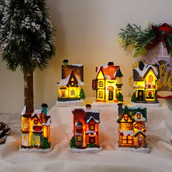Нови Коледни украси Коледна Къщичка от смола, микро Пейзаж, Луминесцентни украса за Снежната Къща, Коледни подаръци