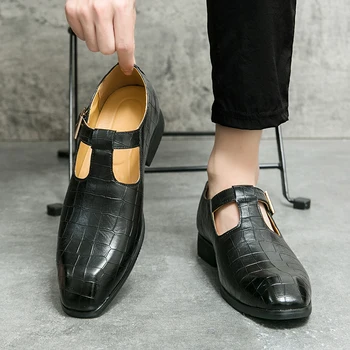 Нови сандали, топла разпродажба, Мъжки обувки с монашеским каишка 2023, Кожени мъжки обувки за шофиране, Класически мъжки Ежедневни обувки, Кожени Модни обувки за мъже