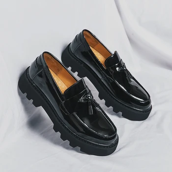 Нови Черни лоферы, Мъжки обувки от изкуствена кожа, Дишаща однотонная ежедневни обувки без закопчалка, Безплатна доставка, мъжки модел обувки ръчна изработка