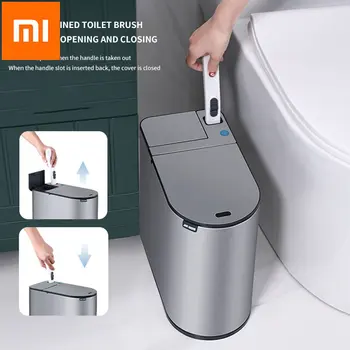 Ново интелигентно кофа за боклук Xiaomi от неръждаема стомана, подходящ за четка за тоалетна, Водонепроницаемое кошчето за боклук с капак, за тесни кофа с интелигентен сензор за баня