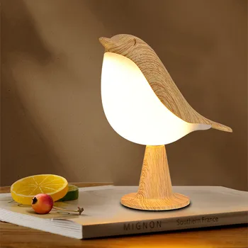 Нощна лампа в 3 Цвята, Творчески Сензорен прекъсвач, Ночники с дървена Птица, Затемняющая яркост, Настолна лампа за четене в Спалнята, Къща Декор