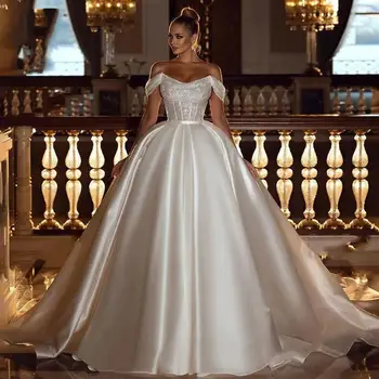 Обичай Сватбени рокли Принцеса С открити рамене, Горната Булката рокля с пайети, Саудитска Арабия, Бохо Vestido De Noiva, Бални рокли 2023