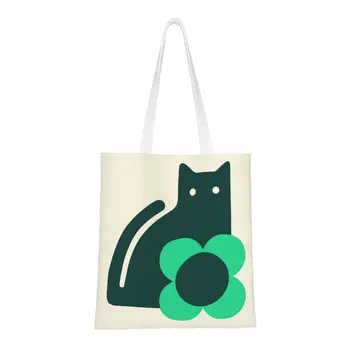 Обичай Холщовые чанти за пазаруване Котка, Женски Здрави торбички за пазаруване в Скандинавски стил